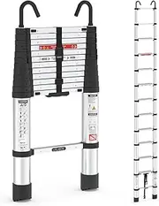 [LUISLADDERS] 12.5ft Telescoping Ladder, Aluminum Telescopic Extension Ladder One-Button Retraction with Hooks EN131 330lbs Max Capacity, Multi Purpose Collapsible Ladder for RV or Outdoor Work