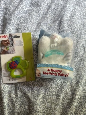 Baby Teether Bundle – 2-Piece Set – HABA Clutching Toy + RaZbuddy Plush Holder