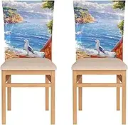 ZRYSMY Seagull Beach Landscape 2 Pcs Chair Back Covers Dining Chair Slipcovers Washable Back Chair Protectors Covers for Kitchen Home Decor 19.7 x 23.6 Inch