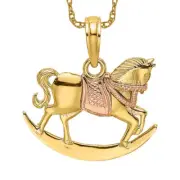 14K Solid Two Tone Gold Rocking Horse Saddle Necklace