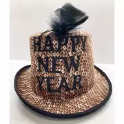 Fedora Novelty Style New Years Eve Hat with Feather and Sequin Look New