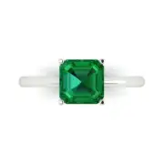 2ct Asscher Cut Simulated Emerald Stone Wedding Promise Ring 14k White Gold