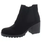 SUN STONE Womens Morghan Faux Suede Round Toe Booties Black 12 Medium (B,M)