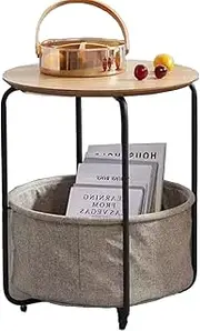 Round Storage End Table, Side Table, Round 2-Tier End Table for Living Room, Industrial Wood Look with Metal Frame - Black, 40 * 40 * 48.5cm