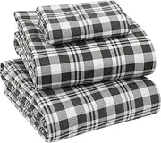 EnvioHome Bed Sheets 100% Cotton Flannel Sheet and Pillowcase Set Cozy and Warm Bedding Sheet Set - 3 Piece - Single, Grey Plaid