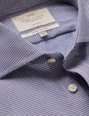 Hawes & Curtis Non-Iron Navy & White Dogtooth Extra Slim Shirt | Windsor Collar | Double Cuff Size: 15.5" collar, 34" sleeve
