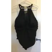 NWT Tempt Me Women's High Neck Ruched Mesh One Piece Swimsuit, Size 22 Black