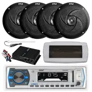Pyle Bluetooth Marine Radio, Cover, Antenna,Amp w/Kit, 4x 6'' 240W Black Speaker