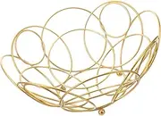 1pc Wrought Iron Storage Basket Bread Basket Round Kitchen Countertop Wire Fruit Bowl Large Fruit Bowl Mesh Storage Small Container with Keys Dish Organizing Hammered Iron Black