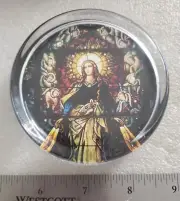 Vintage Paperweight Immaculate Conception Stained Glass Window Paperweight