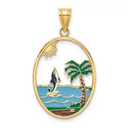 14k Yellow Gold Enamel Dolphin Jumping In Beach Scene Charm