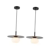 Modern Globe Pendant Lighting Set of 2 Milky White Glass Black Globe-2 Pack