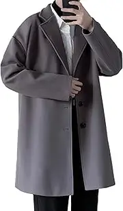 [Gsywaipei] Mens Notched Collar Peacoat Casual Single Breasted Trench Coat Slim Fit Winter Wool Blend Pea Coats, Dark Grey, 4X-Large