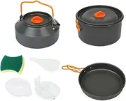 Camping Cookware Set - Non-Stick Pot and Pan Kit | Portable Camping Pot and Pan Set with Kettle and Handle for Backpacking and Picnic