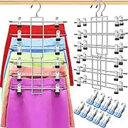 Skirt Hangers,2 Pack Skirt Pant Hangers with Adjustable Clips,6 Tiers Skirt Hangers with 360°Swivel Hook,Closet Storage Organizer Space Saving Room Apartment Essentials for College