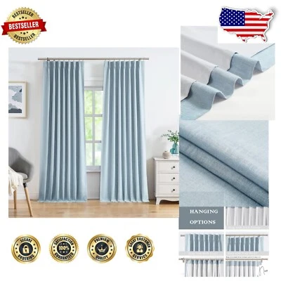 Elegant Noise Reducing Blackout Curtains - Dusty Blue 102" Home Drapes (2 Pack)