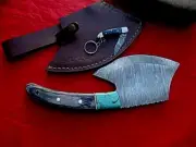 11" Tomahawk Axe Damascus Steel Chopper/Knife Rosewood Handle/Handmade+KEY RING