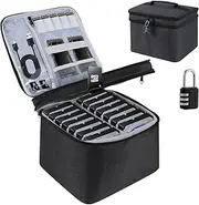 Crisinant Hard Drive Case,14 -Bay Protective Storage Bag for 3.5" HDD, Large Capacity Storage Box with Lock,Portable External Hard Drive Carrying Case,Movable Grid and Shockproof(Bag only)