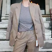 Escada Ermenegildo Zegna Wool Blazer Tan Sz 12 Light Brown Pinstripe NWT $1445