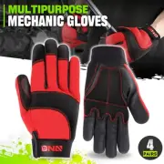 4 Pair Red/Black Breathable Multi-Purpose Utility Mechanic Protective Work Glove
