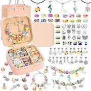 Mumoo Bear 68PCs Bracelet Making Kit for Girls, Charm Bracelets Kit with Jewelry Box, Jewelry Charms, Bracelets for DIY Craft Adults and Kids, Present for 8-12 Year Old Girl (Pink)