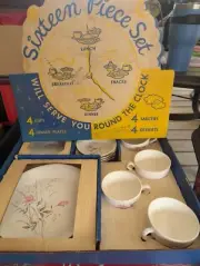 Antique Sixteen piece set of Whispering Rose Delight glassware