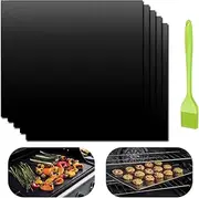 Large Oven Liners, 5 PCS Heavy Duty Teflon Oven Liners, BBQ Grill Mat, Non Stick Oven Liner for Fan Assisted Ovens Baking Mat Oven Protector Sheets Reusable 40 x 30 cm Black
