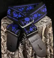 Ovation Elite Epaulette Design Guitar Strap Black And Blue w/Black Leather Ends