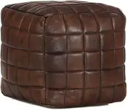 vidaXL Dark Brown Pouffe - Genuine Goat Leather Footstool with Cotton Filling and Stylish, Vintage Design - Ideal for Living Room or Lounge Area
