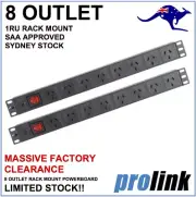 2 PACK - Rack Mount PDU 19" Power board 8 Way GPO 1RU Strip Rail - CLEARANCE!!