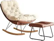 VERYMUSH Living Room Upholstered Rocker Chair Leisure Rocking Chair Upholstered Rocker Chair Glider Chair Modern Glider Rocker Chair Indoor Upholstered Rocking Chair with Footstool(Brown)