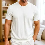 Men's T Shirt Tee Short Sleeve Shirt Tee Top Short Sleeve Crew Neck Summer All Seasons Plain Textured Fashion Designer Basic Jacquard Plain Vacation Street Cas