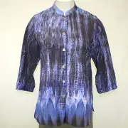 Citron Clothing Blue Ink Design Print Button Down Blouse Plus Size 3X