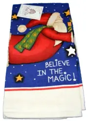 Tea Towel SANTA BELIEVE IN THE MAGIC Linen LAURIE KANGADAN KAY DEE DESIGNS NWT