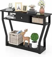 Costway Console Table, Side Table with 3-Step Storage Space and Drawer, Hallway Table for Living Room & Entrance Area & Dining Room, Loadable up to 60 kg with Antique Tip Design, Made of MDF