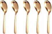 5 PCS Stainless Steel Soup Spoons, Mirror Finish - Kitchen Serving & Dessert Spoons for Soup, Rice, Tea, Milk, Coffee, Dessert & Ice Cream (Rose Gold)
