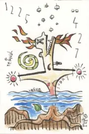 Original Art by Outsider Artist rek - "Mana From Baal" Cartoon Oversized ACEO