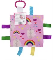 New Baby Jack & Co 8x8” Pink Unicorn Lovey Tag Toys for Babies Stroller Hook