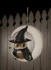 Bethany Lowe Halloween 2023 13" Large Witchy Owl On Moon TJ2305