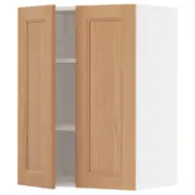 METOD wall cabinet with shelves/2 doors, white/Vedhamn oak, 60x37x80 cm