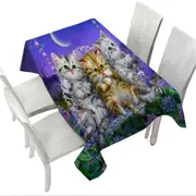 Adorable Cats Art Floral Swing Kittens Tablecloth