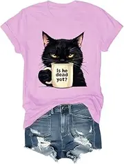 [Qiukuicaoben] is He Dead Yet T-Shirt is He Dead Yet Shirt Funny Cat Sarcastic Quotes Humor Saying Tshirt