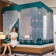 Bed Canopy, Princess Mosquito Net Square Top Blackout Curtains 3 Entrances Polyester Tent Fine Mesh Anti-Mosquito Bedroom Bed Neting Easy Installation,Green,180 * 200cm