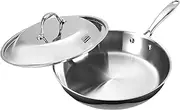 [Cooks Standard] 12 Inch Stainless Steel Frying Pan, Multi-Ply Clad Wok pan with Dome Lid, Fry Pan with Stay-Cool Handle for Cooking, Silver