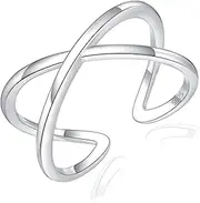 [Cangall] Adjustable Silver Rings for Women, 925 Sterling Silver Cross Open Rings, Simple Silver Finger Rings, Cross Rings Adjustable Thumb Rings for Girls, Dainty Engagement Promise Open Knot Rings
