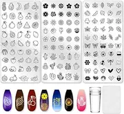 beinkmake 3Pcs Fruits Flower Nail Stamping Plate Leaves Cactus Bees Nail Stamp Templates Nail Art Stamp Plates Image Plate Stainless Steel DIY Reusable Tools with Stamper Scraper for Manicure Printing