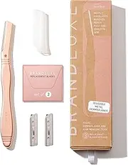 Brandluxe Dermaplaning Tool for Face, Eyebrow Shaping, Gentle Hair Removal and Exfoliation. Designed for Women, an eco-friendly design. Includes 3 Swedish stainless steel razor blades in Rose Gold.
