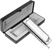 Chromatic Harmonica Professional Grade 10 Hole 40 Tone Key of C Stainless Steel Heavy Duty with Case & Cleaning Cloth for Professional Player,Band,Beginner,Students,Children,Kids
