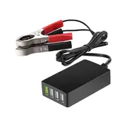 Portable DC with Battery Clip, 12V/24V To 5V 4-Port USB Charger Multiport Adapter Other Smart Phone Black