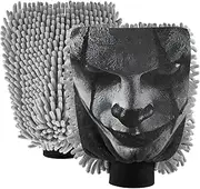 XYMZR Creepy Clown Face Absorbent Microfiber Car Wash Mitt, Funny Cute Anime Scratch Free for Cars Cleaning, Home Cleaning Mitts, 2 Pack, 10.24” L x 7.09” W